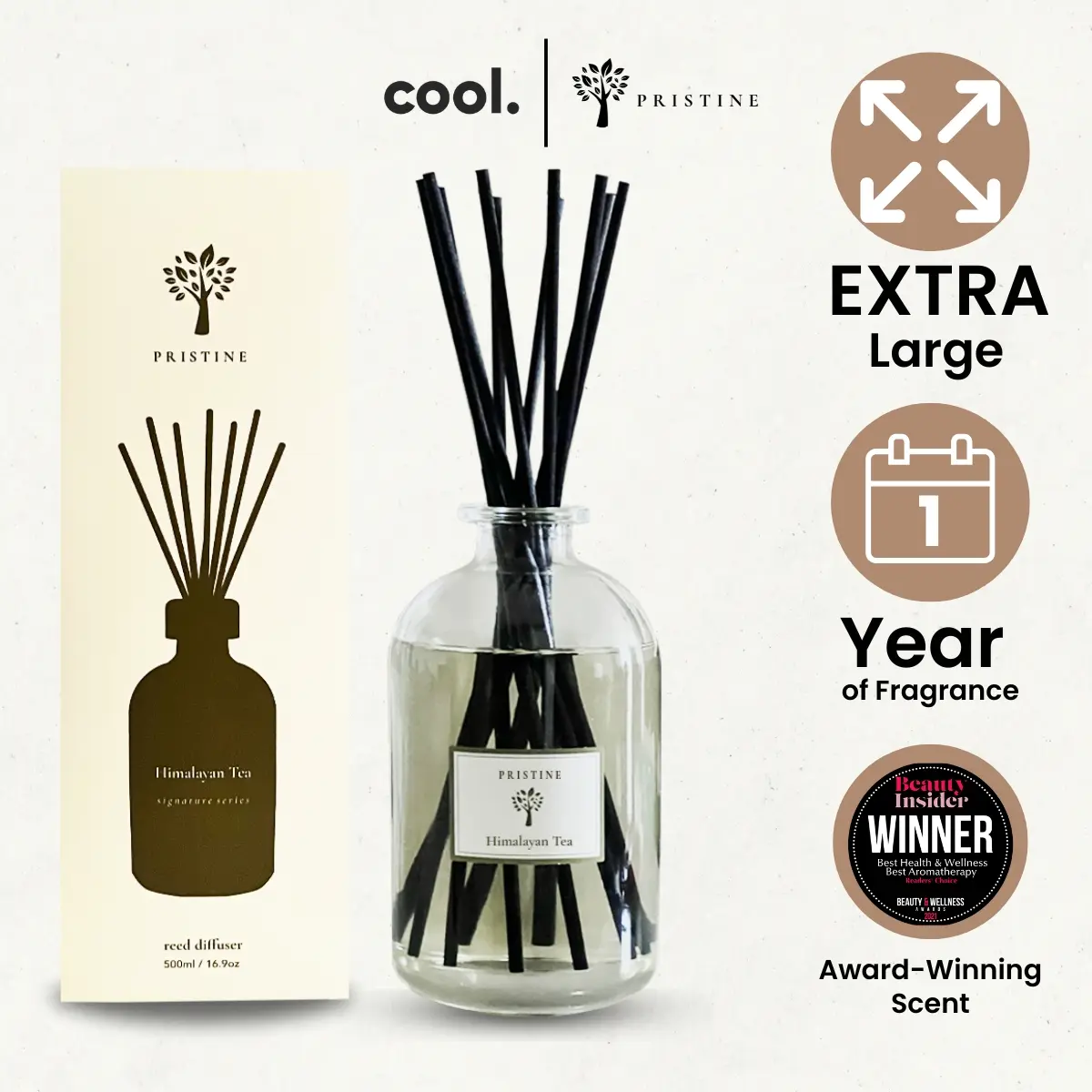 Pristine Himalayan Tea Scent Reed Diffuser - 500ml | ION Orchard Fragrance For Home, Office, Bedroom, Toilet