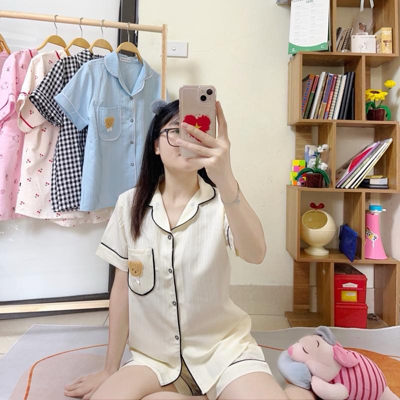 Đồ bộ, Đồ ngủ Pijama cộc đùi, chất liệu vải đũi gân mềm mát, siêu nhẹ