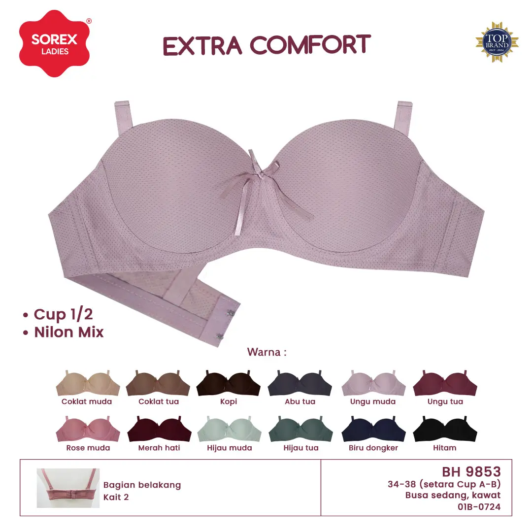 Bra Sorex Super Soft Pori 9853 dengan Kawat dan Setengah Cup - Katun, Busa - Lembut, Nyaman
