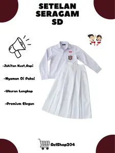 SETELAN SERAGAM SD PUTIH PUTIH WANITA LENGAN PANJANG DAN ROK PANJANG