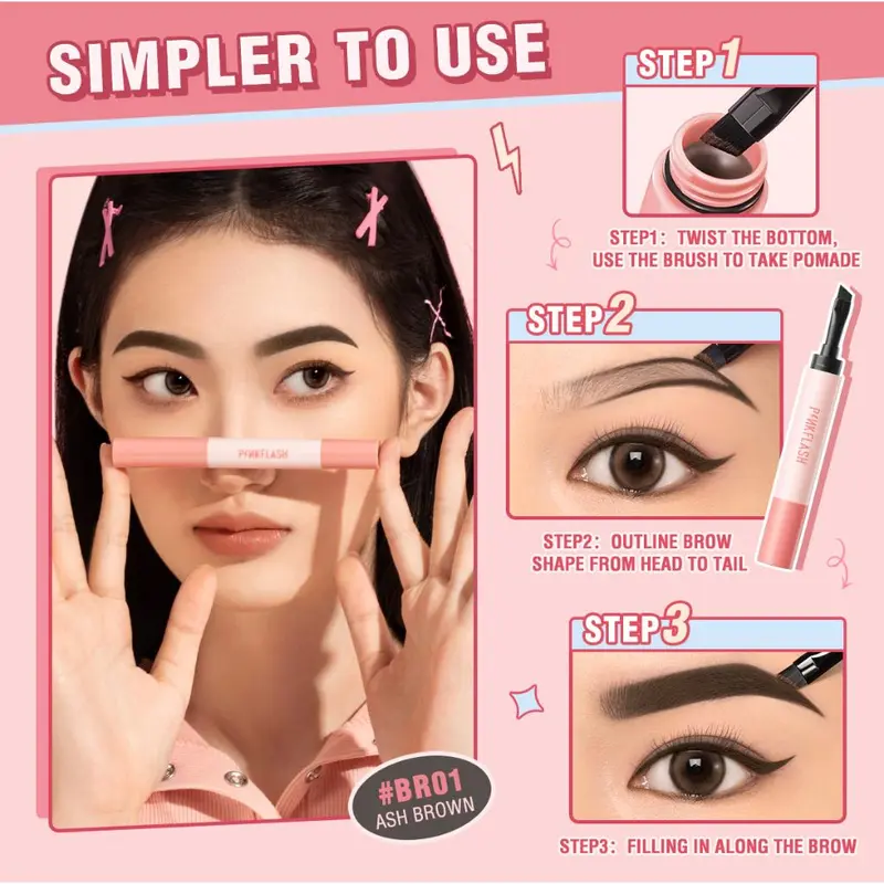 PINKFLASH Eyebrow Pencil Tahan air  Pomade Cream Tahan lama Smudgeproof Quick-drying Shaping COD BPOM 6