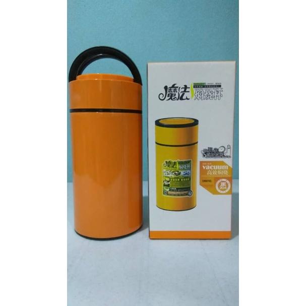 1000ml Multifunctional Stainless Steel Vacuum Portable Pot with Foldable Spoon Orange