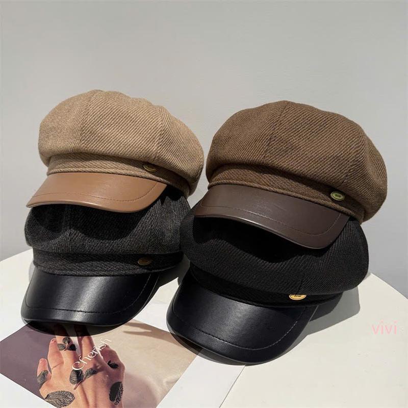 NT160 Mũ Nồi Da Lưỡi Trai Nữ Thời Trang Hàn Quốc – Mũ Beret Vải Dạ Phối Da Cực Sang Xịn Mịn