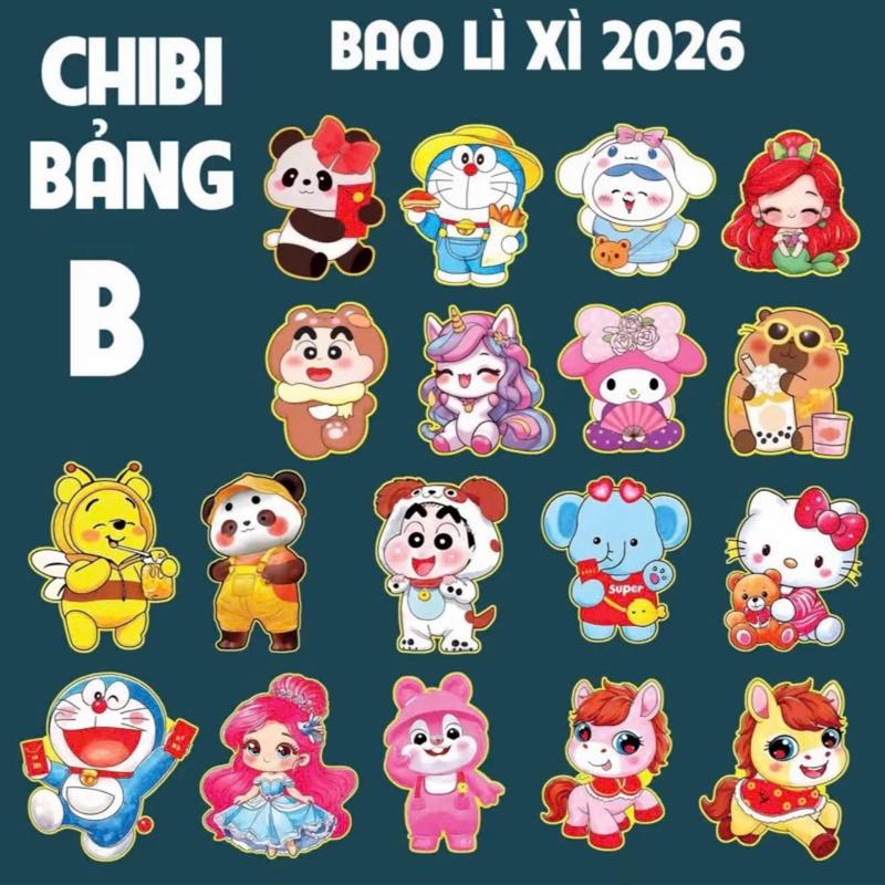  Set 100 Bao lì xì chibi tết 2026 ất tỵ dễ thương phản quang dày dặn combo 50 và 100 hình ngẫu nhiên cho dịp Tết 