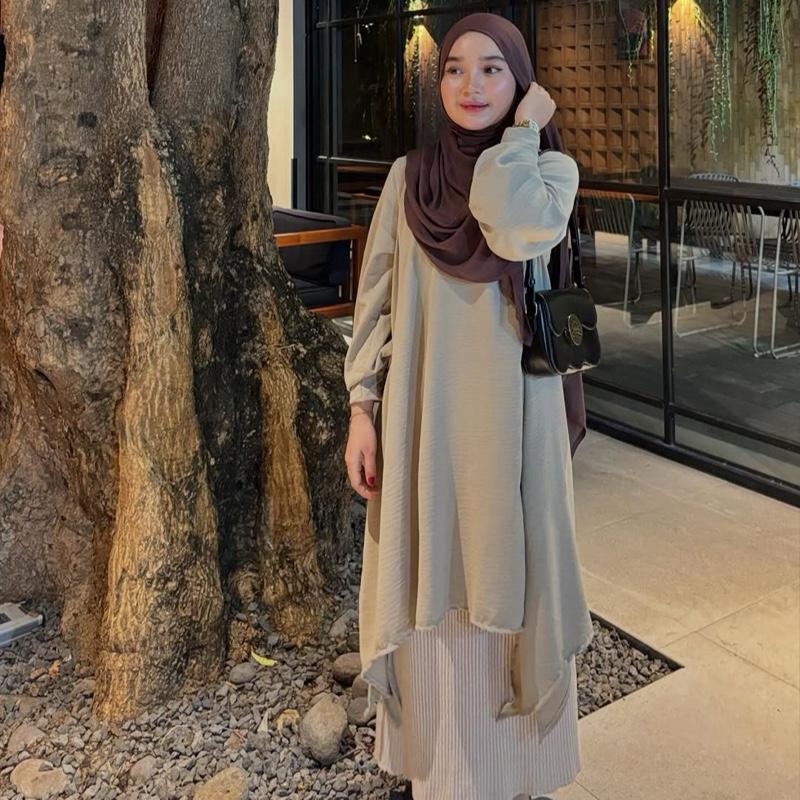Haura Tunik By Safalunaku Midi Dress Simple Elegant Malaysian Look Crinkle Premium Muslim Wanita Gamis Airflow Atasan 7