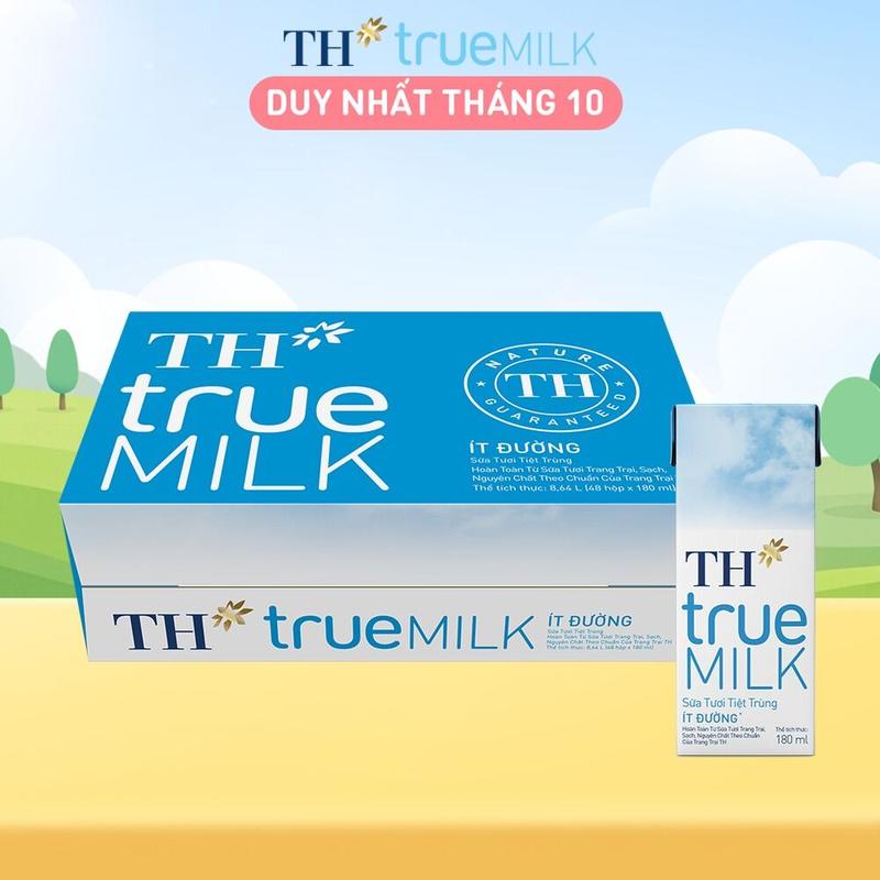 Thùng 48 hộp sữa tươi tiệt trùng ít đường TH True Milk 180ml (180ml x 48)