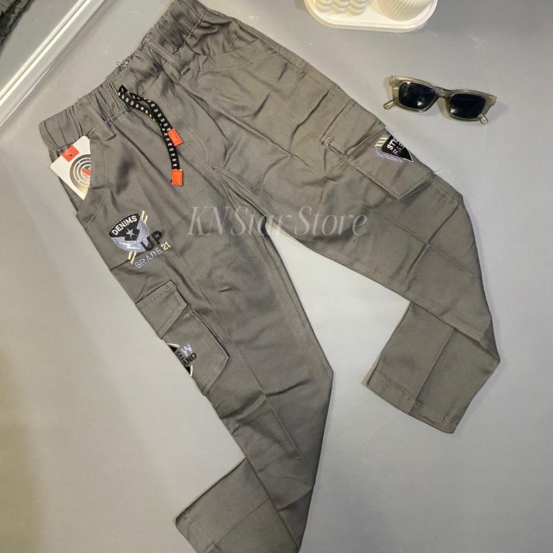 Celana Kargo Anak Cowok usia 4-15 Tahun / Celana Chinos Panjang Anak / Celana Anak Murah / Celana Chinos Cargo Anak Laki- Laki / Celana Jeans Anak Laki / Celana Jeans Panjang Anak Tali Pinggang /  Celana Panjang Anak Cowok Fashion Bordir Terbaru Abu-Abu 2