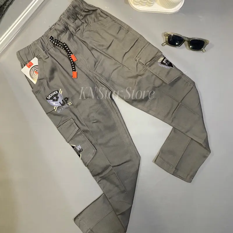 Celana Kargo Anak Cowok usia 4-15 Tahun / Celana Chinos Panjang Anak / Celana Anak Murah / Celana Chinos Cargo Anak Laki- Laki / Celana Jeans Anak Laki / Celana Jeans Panjang Anak Tali Pinggang /  Celana Panjang Anak Cowok Fashion Bordir Terbaru Abu-Abu 2