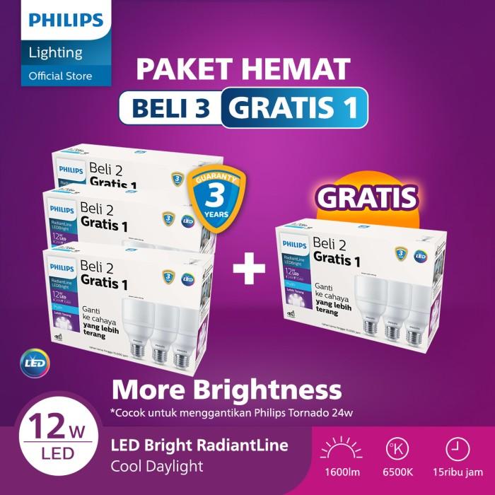Gambar Beli 3 Gratis 1 Philips LED Bright Multipack RadiantLine 12W 6500K Putih dari Philips Lighting Indonesia Kota Administrasi Jakarta Utara Tokopedia