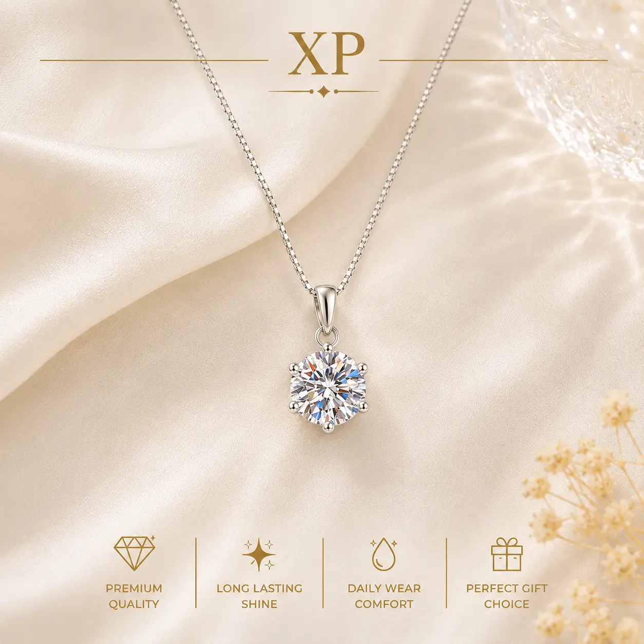 XP wanita  Tunangan Adjustable Kalung ，Silver Permata dukung Kalung