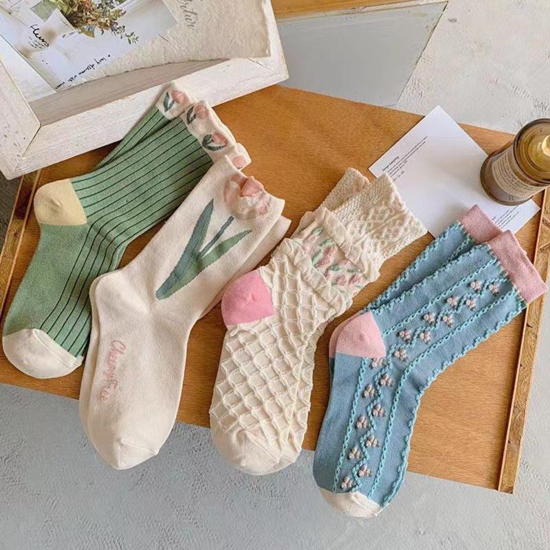 Product Introduction of Tất Nữ, 4 Đôi, Xu Hướng Hoa Phong Cách Hàn Quốc, Tất Cotton Thường Ngày Cho Bé Gái, Xếp Nếp, Xếp Ly, Dễ Thương Và Ngọt Ngào, Thoáng Khí, Tất Phi Hành Đoàn Kawaii Cho Bé Gái 14