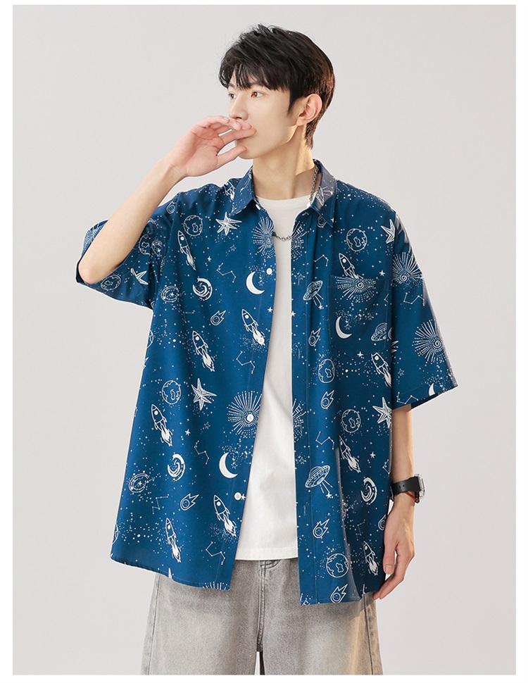 Product Introduction of Plankton Shuai flower shirt men's short sleeve summer ice silk thin inch shirt casual mid-sleeve Hawaiian shirt inch wear free ironing 26