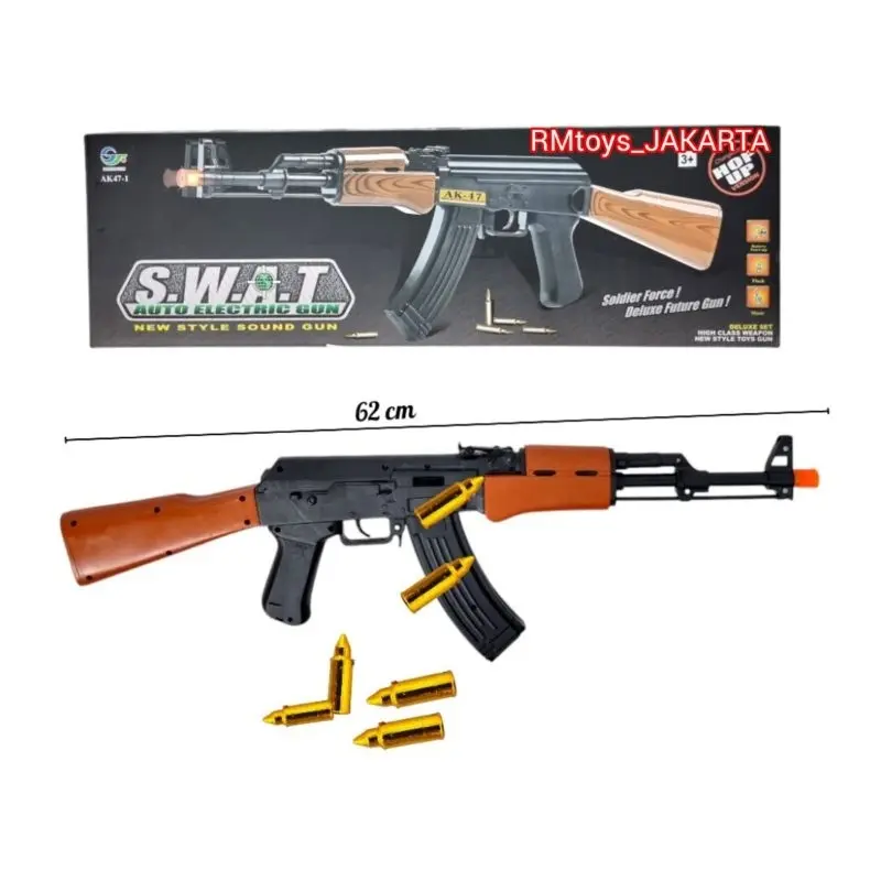 Mainan Senapan AK-47 + 12pcs Peluru Selongsong 833-10 Ada Suara Tembakan Bergetar dan Lampu Warna