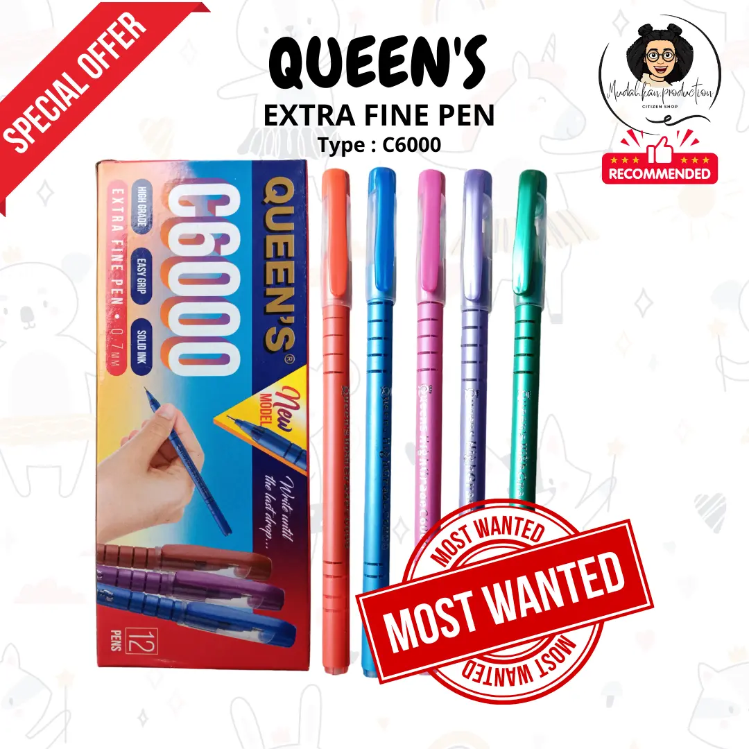PULPEN MURAH QUEEN'S C600 0.7 mm TINTA HITAM | 1 PACK ISI 12 | 1 PACK ISI 6