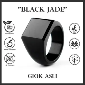 CGG Cincin Batu Giok Hitam Black Jade Motif Kepala Kotak