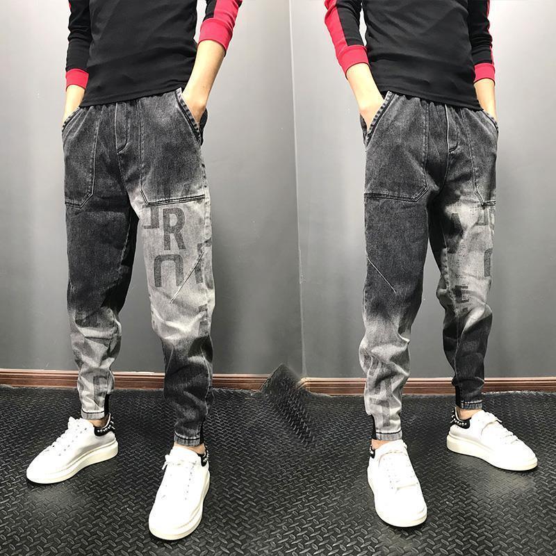 Quần Nam, Thương Hiệu Thời Trang, Dáng Rộng Vừa Vặn, Quần Áo Bảo Hộ Lao Động Chữ Cái Trẻ Trung, Mỏng Vừa Vặn, Thể Thao Đi Chơi Hợp Xu hướng bó ống Harem Quần Jean Cropped