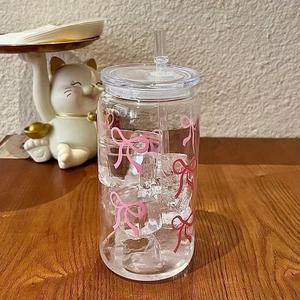 Taza de Plástico Elegante con Diseño de Corazón con Moño, con Tapa y Popote, Ideal para Café, Leche, Jugos y Bebidas, Opción Perfecta para Regalo