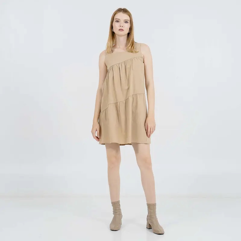 This Is April Mini Dress Simple Wanita Tanpa Lengan Luna Dress Khaki & Black 7