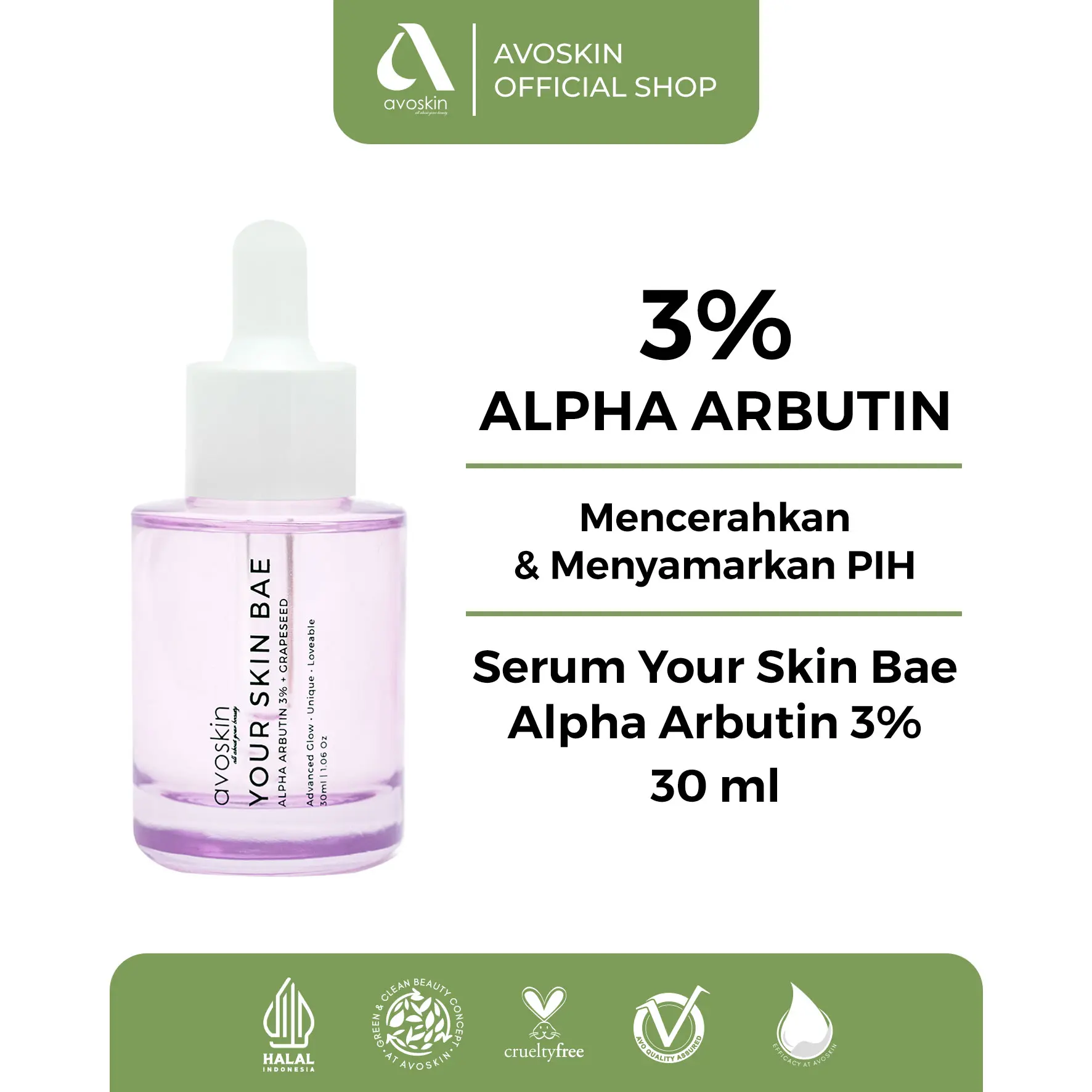 Serum Avoskin Your Skin Bae Alpha Arbutin 30ml - Samarkan Bekas Jerawat Muka
