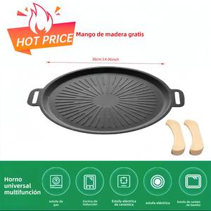 39cm parrilla parrilla sartén, antiadherente redondo parrilla sartén, multifuncional engrosado hierro fundido parrilla estufa placa para cocina familiar camping cocina