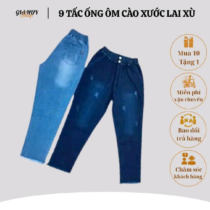 Quần jean 9 tấc ống ôm lưng thun ,lai sù cao nhẹ .M 045 Nữ Pants....