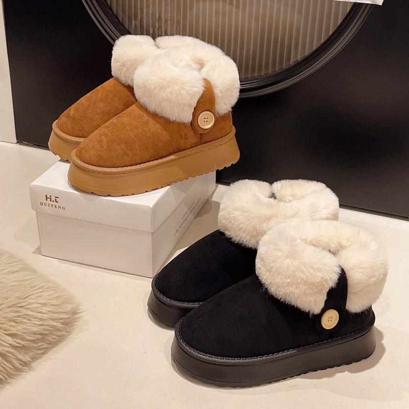  Giày Bốt Chống Trượt Đế Dày Nữ Ấm Áp Lót Lông Cừu Dày Giày Cotton Thời Trang Giày Bốt Nữ Shoes Cổ Cao 