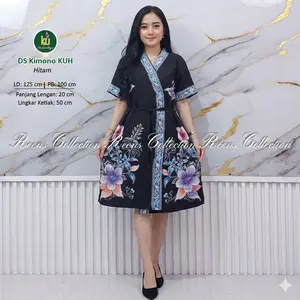 DS KIMONO KUH | Baju Tidur KIMONO Premium Batik Kencana Ungu Asli Label Hitam | Baju Santai Tidur Wanita Dewasa Motif Terbaru Nyaman Rayon Selutut