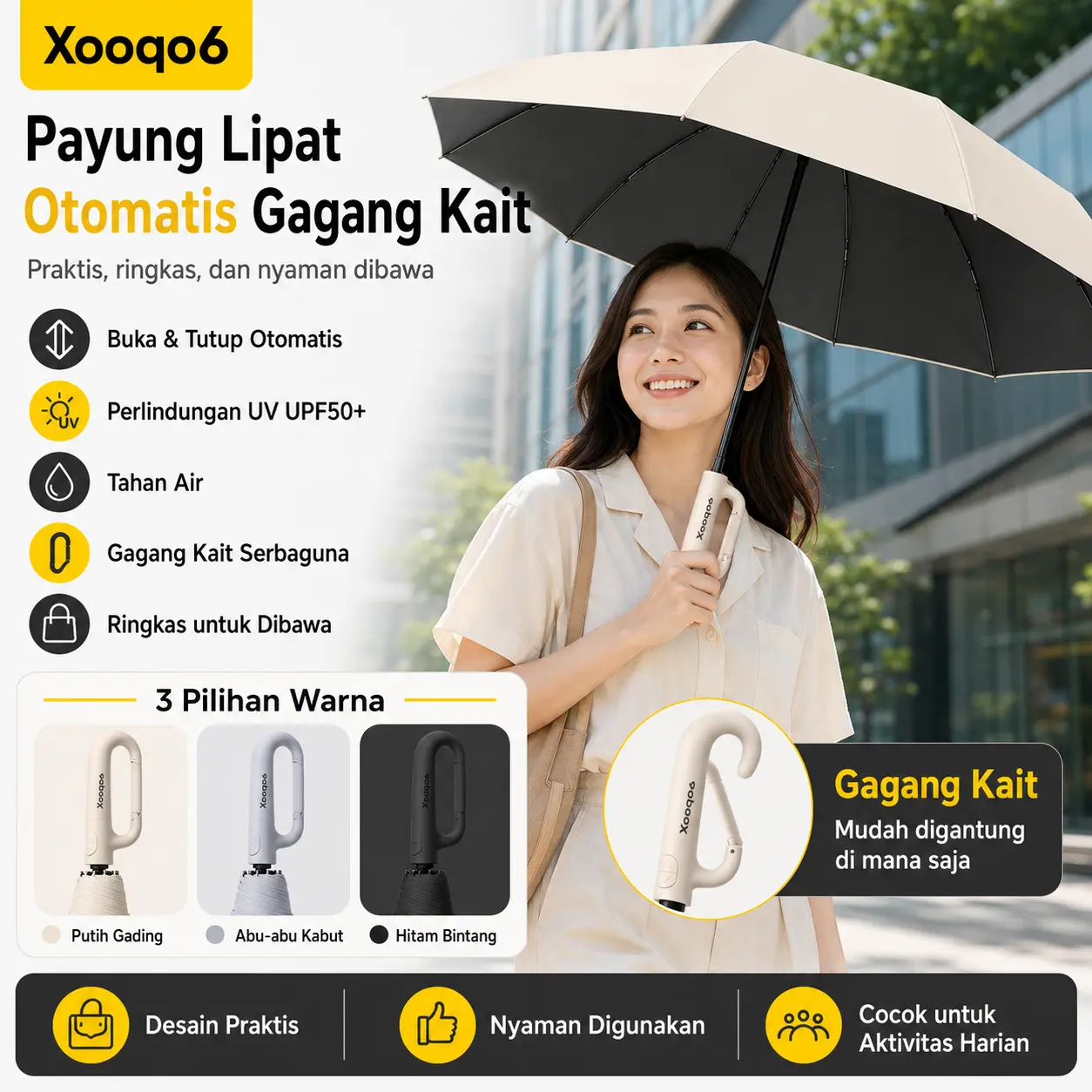 Xooqo6   Otomatis Anti UV   Jumbo Besar Polos Anti Hujan Anti Panas Umbrella Motif Payung Lipat