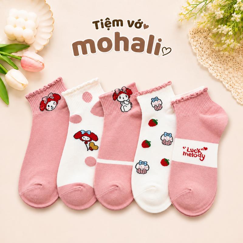 Vớ tất nữ cổ ngắn set 5 đôi NHIỀU MẪU cotton MOHALI mềm mịn chống hôi chân không tụt gót SVN3