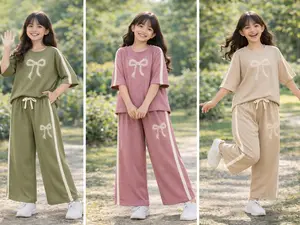 Setelan Celana Anak Perempuan Motif Bordir Bunga Usia 8-12 Tahun Bahan Corduroy