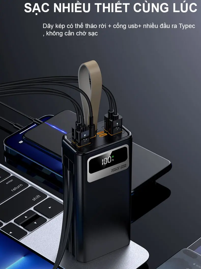 Sạc Dự Phòng HB63 50.000MAH , Tích Hợp 2 Dây Sạc , Sạc Siêu Nhanh,  Bảo Hành 12 Tháng [ Đổi trả bất kỳ lý do gì ] Phụ Kiện Điện Thoại Pin Dự Phòng Đèn | BigBuy360 - bigbuy360.vn