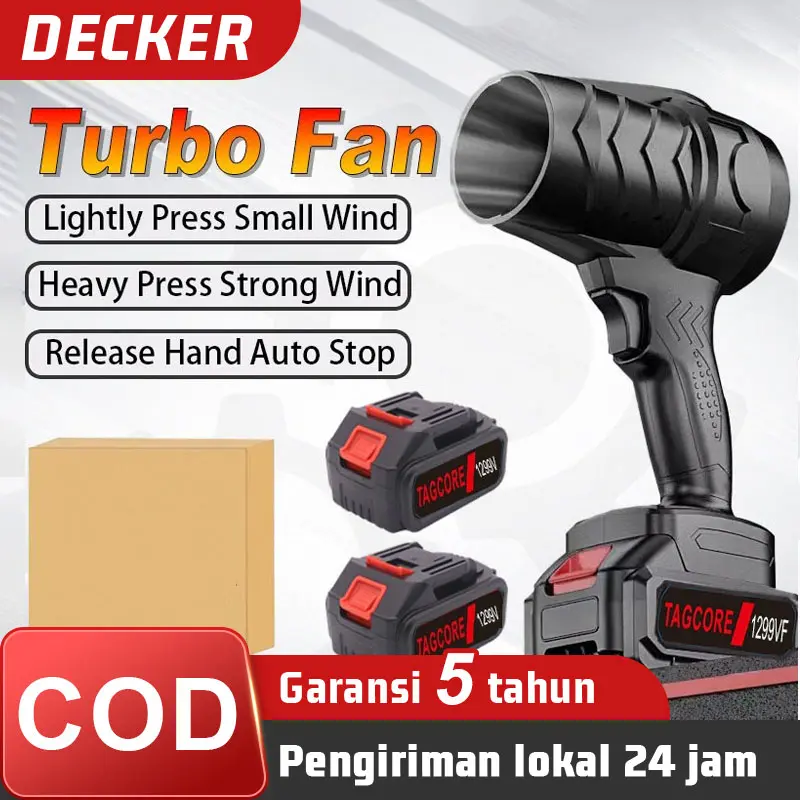 DECKER Mesin Blower Mini Portable Cordless Baterai 21V Jet Fan Turbo Blower Angin Blower Baterai Angin Kencang
