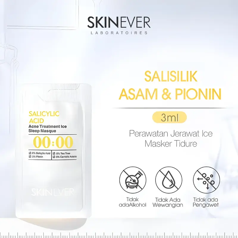 SKINEVER Salicylic Acid Acne Treatment Sleep Mask Centella Soothing Mask Brightening Sunscreen 3ml pembersih wajah berjerawat 1