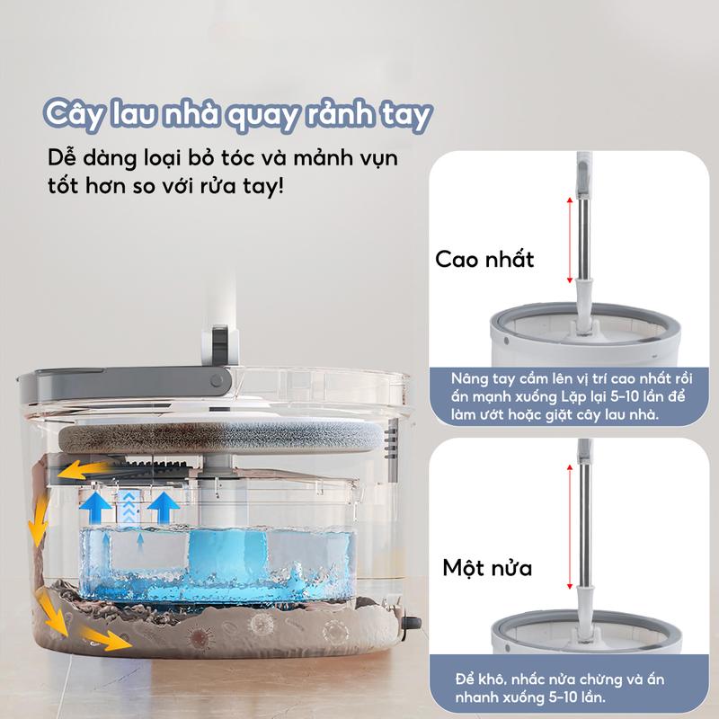 Cây lau nhà phẳng riêng biệt, gia dụng, lau nhà sạch sẽ, thấm nước khô rảnh tay, bộ xô lau nhà xoay thùng nhựa abs xoay được 360 độ cây lau nhà 1