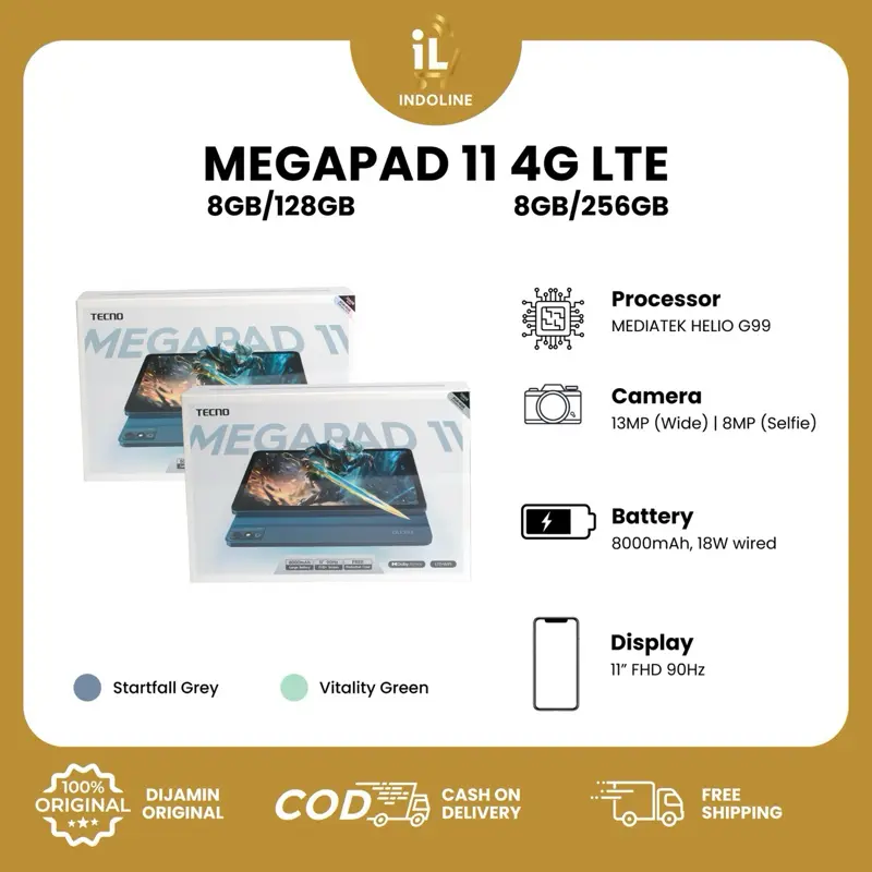 TECNO MEGAPAD 11 4G LTE RAM 8GB/128GB OR 8GB/256GB LAYAR BESAR GARANSI RESMI