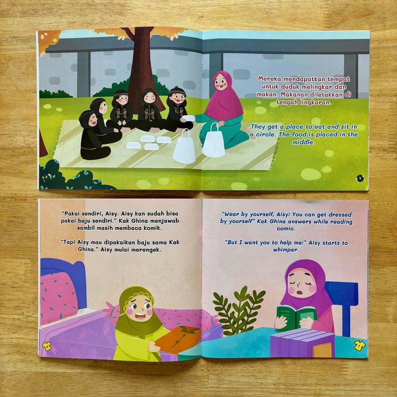PAKET 6 BUKU - Balita Mandiri Usia 3+ : AKU BISA - Makan Sendiri, Mandi Sendiri, Memakai Sepatu Sendiri, Memakai baju Sendiri, Tidur Sendiri, Membereskan Mainan Sendiri (Cerita Anak Bilingual Bergambar) 4