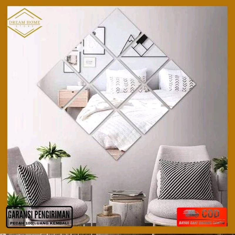 kaca cermin asli tanpa bingkai dekorasi 2 ukuran 15x15cm&20x20cm Dinding 4