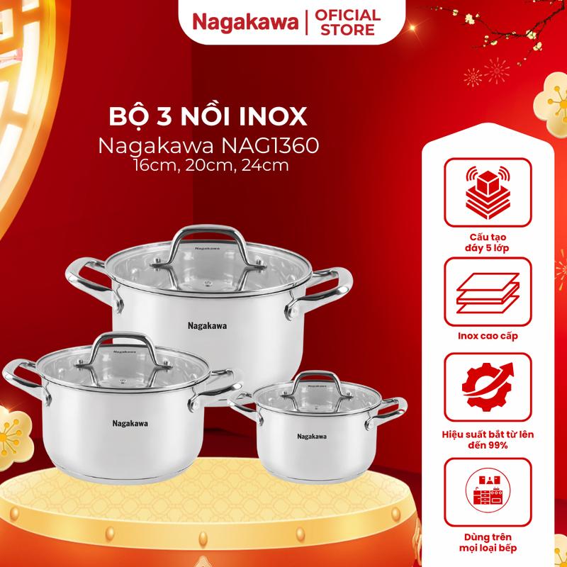 Bộ 3 Nồi Inox 5 Đáy Nagakawa NAG1360