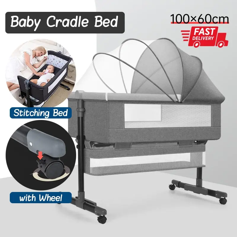 [Ready Stock] Baby Cradle Crib Bed Height Adjustable Bed Safe Co-Sleeping with Detachable Side Panel for 0-2 Years