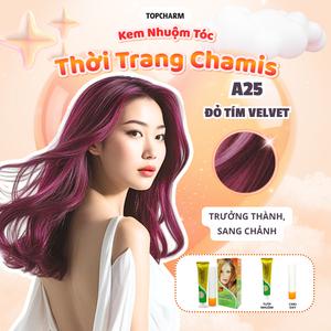 Kem nhuộm Đỏ Tím Velvet A25 TOPCHARM 30 màu, lên màu nhanh chuẩn, dưỡng tóc bóng mềm (kèm oxy, bao tay, lược) Nhuộm Tóc Đổi Màu Tóc Nữ