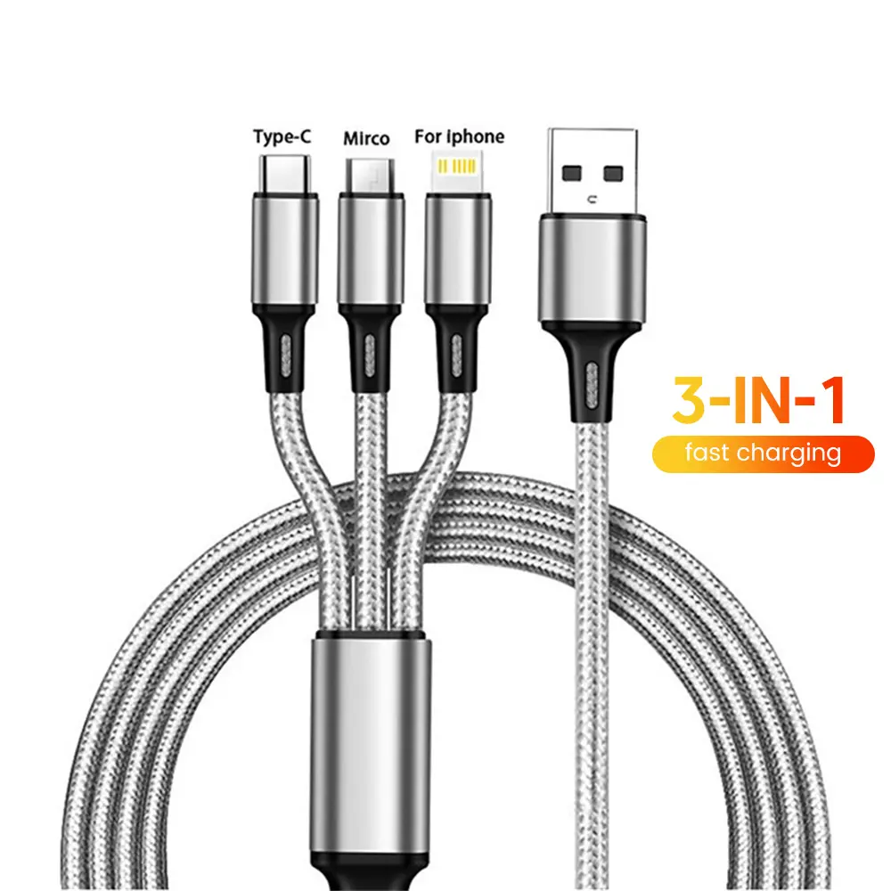 สาย USB, ความยาว 1.2M, การชาร์จอย่างรวดเร็ว 3 in 1, สาย USB Type-C 2.4A, เข้ากันได้กับ iPhone 14, 13 Pro, Samsung, Xiaomi, Micro Lightning, สายดาต้า, อุปกรณ์สมาร์ทโฟน Type-C To Type-C Type C To Type C