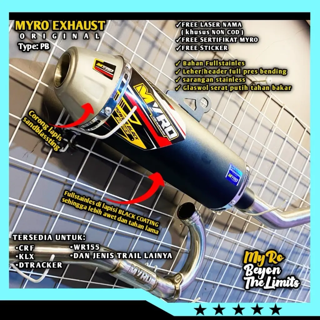 KNALPOT ORIGINAL CRF KLX DTRACKER WR155 Black Coating MYRO EXHAUST Type PB POWER BLACK COATING Trail