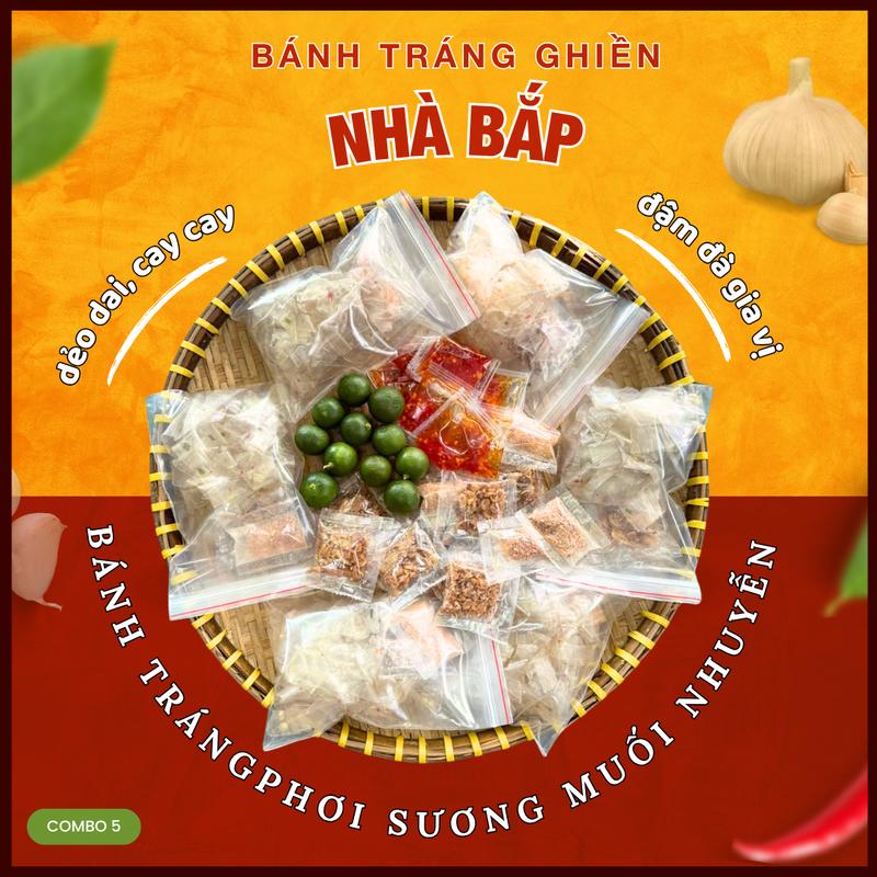 Bánh Tráng Ghiền Nhà Bắp - Combo 5 Bịch Bánh Tráng Dẻo Cay Phơi Sương Muối Nhuyễn Không Chất Bảo Quản An Vat Ngon