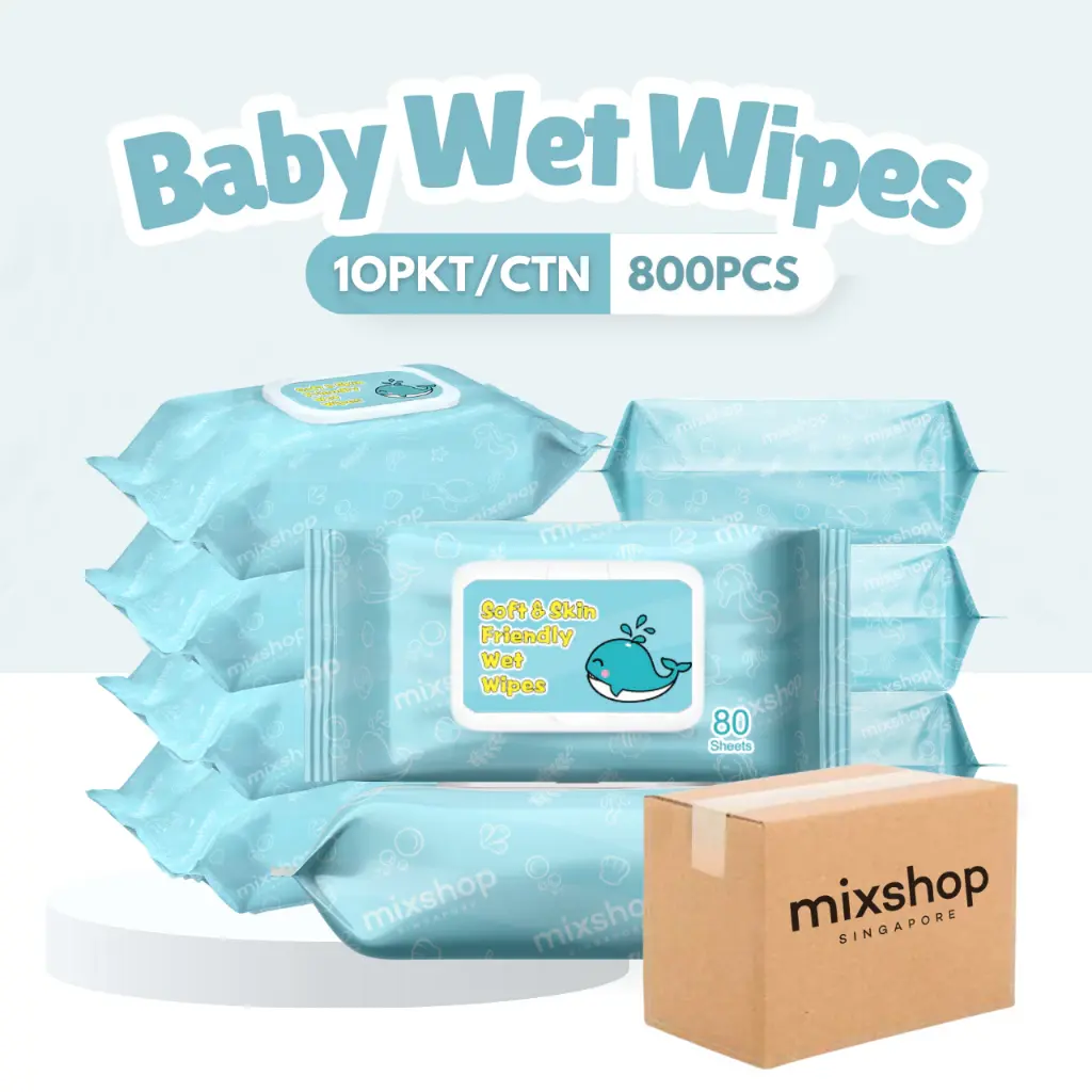 mixshop Baby Wet Wipes, 10 Pkt per Carton Total 800 Sheets, SG ready stock wet  wipes