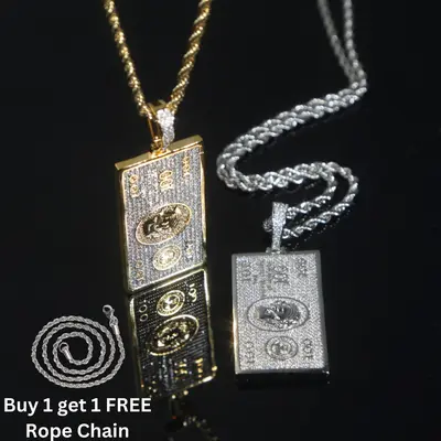 Sold Cz Micro Pave Richie Rich Pendant with Rope Chain