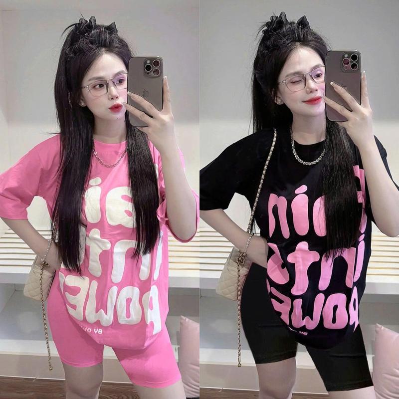 { Chất Liệu Gân Tăm } Set Đồ Bộ Nữ Quần Lửng + Áo Fom Rộng In Chữ Nổi Siu Xinh Bigsize 45-85Kg TOP NU