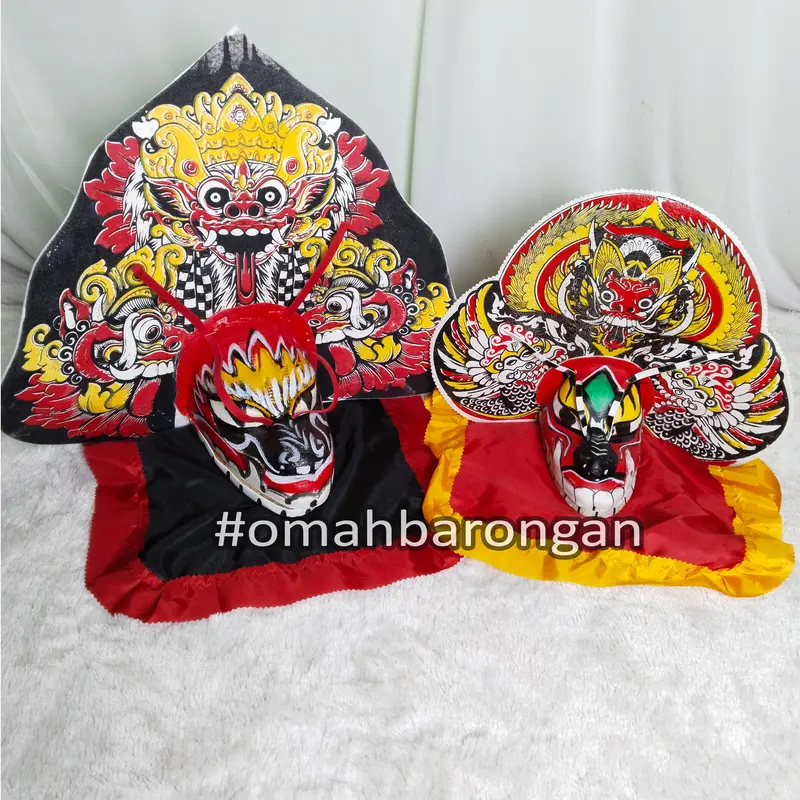 Barongan Anak Kecil Spons Ukuran Jumbo Dan Tanggung Motif Bali Leak Merah Warna Merah Kuning 0