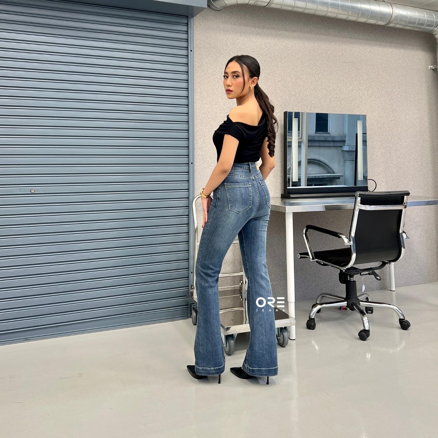 ORE - Peony Long Cutbray Jeans Celana Wanita Highwaist Stretch - Flare Basic / K1LK3