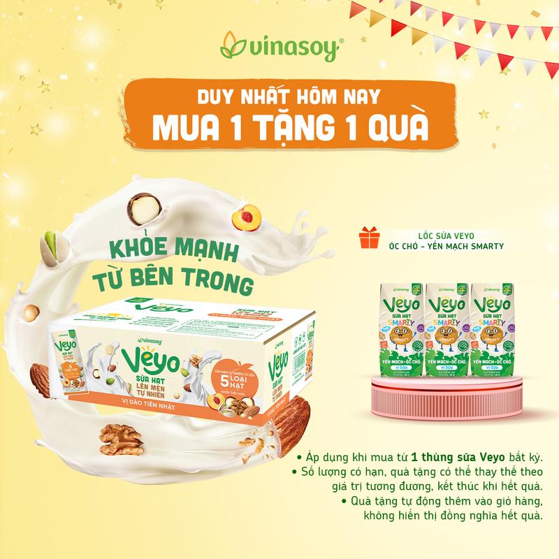  Thùng Veyo Sữa hạt lên men tự nhiên Vị Đào Tiên Nhật  30hộp x 180ml  
