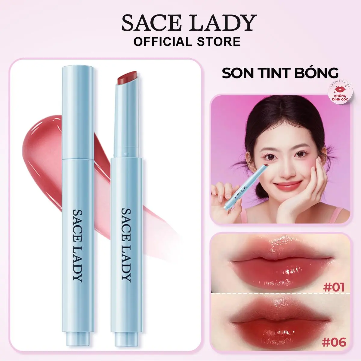 [Cod]Son Bóng Nước Sace Lady, Dưỡng Ẩm Đầy Nước, Son Môi Tươi Mát Kiểu Nhẹ Nhàng 1.8G Cosmetic Trang Điểm Mỹ Phẩm